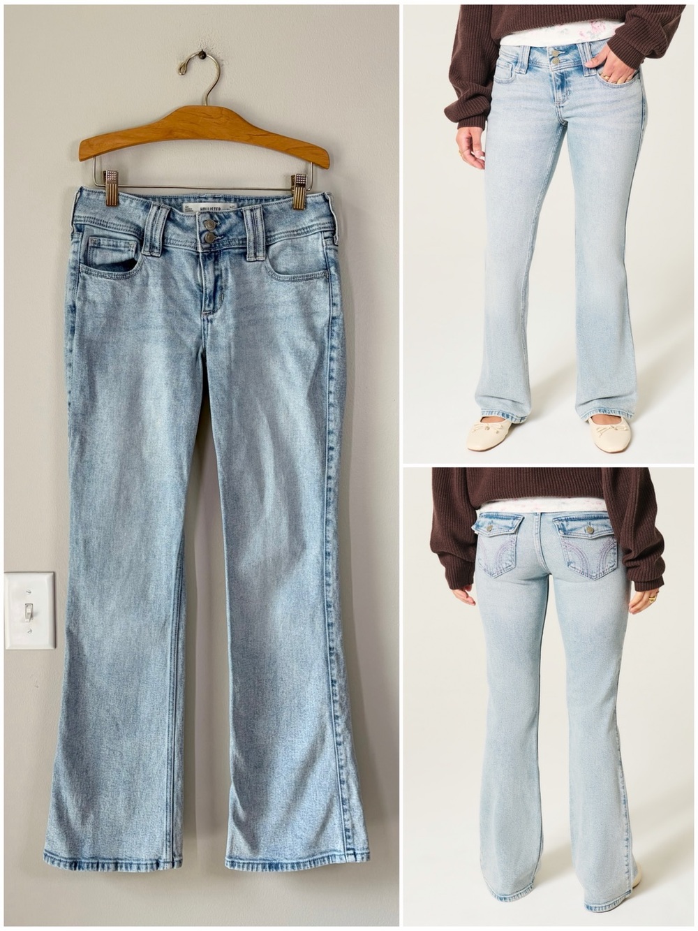 Hollister Low-Rise Light Wash Pink Embroidery Bootcut Jeans